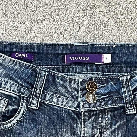 Vigoss Capri Studded Thick Stitch Distressed Jeans Womens Size 1 Blue - Picture 5 of 13